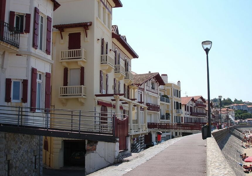 view of the city of saint jean de luz in france, water front and beach