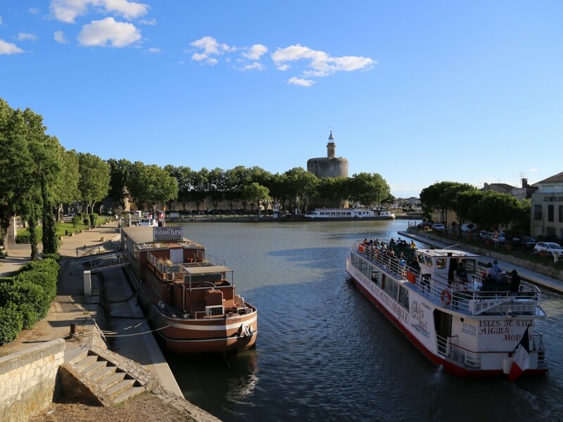 Canal in Aigues-Mortes; July and August in France