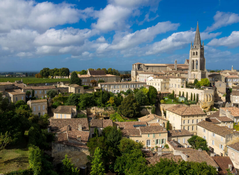 Saint-Émilion village view with blue sky