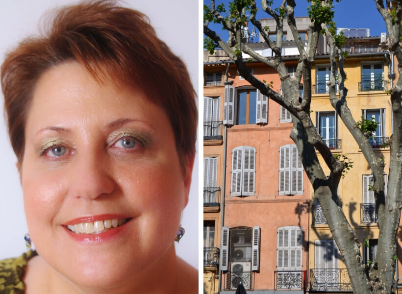 Cynthia and building in Aix-en-Provence: French Alps and Provence Tours episode
