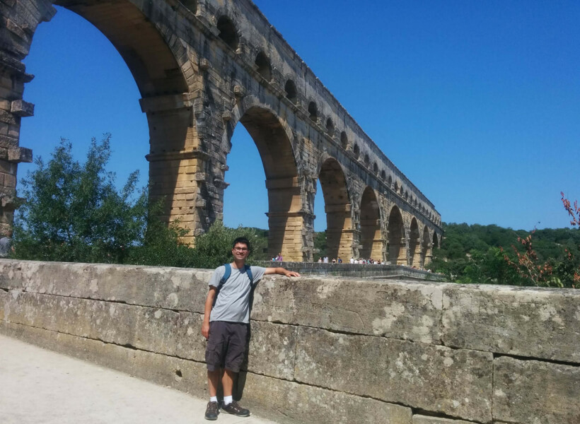 Matt in front of the Pont du Gard: Provence and Chamonix episode