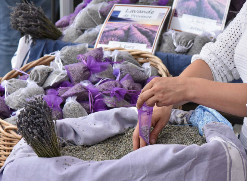 lavender being sold at an open-air market in france