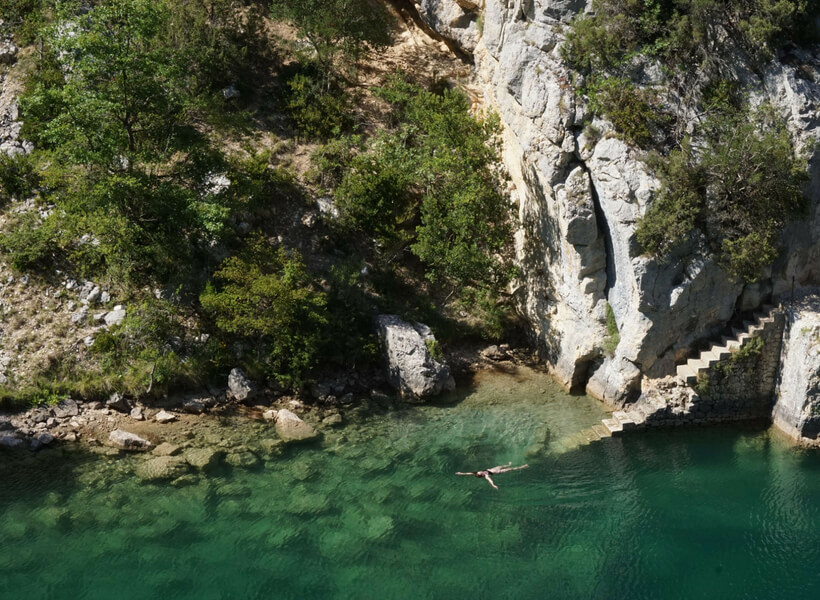 Katie swimming during their visit to the Verdon Gorge, Provence and Carcassonne