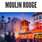 people standing in front of the moulin rouge on a winter night