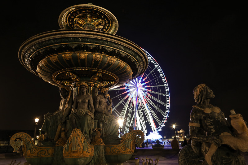 Place de la Concorde at Christmas time with the ferris wheel in the backgound