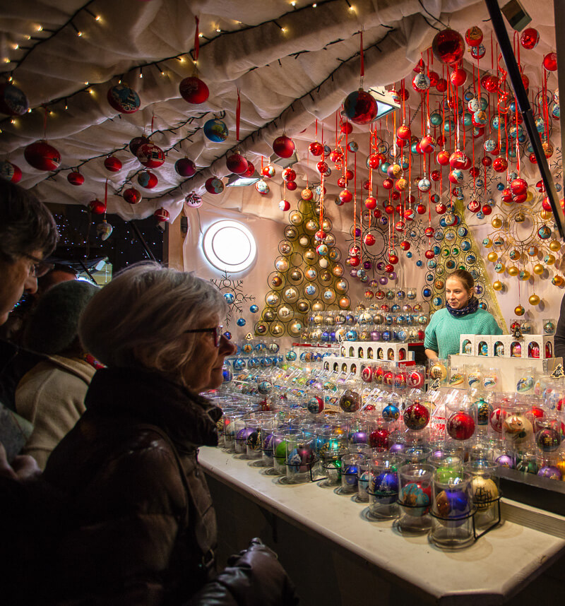 Christmas ornament vendor at the Paris Christmas Market