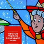 Photo of the fairy good mother on a stained-glass window in Disneyland Paris