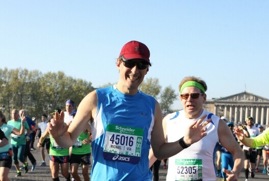 First Time in Paris and Running the Paris Marathon, Mike running