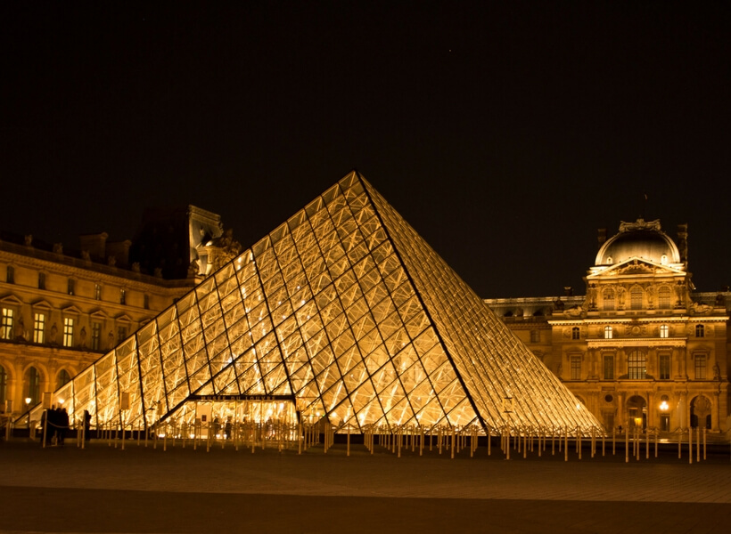 louvre and pyramid at night; things to do in paris for first time visitors