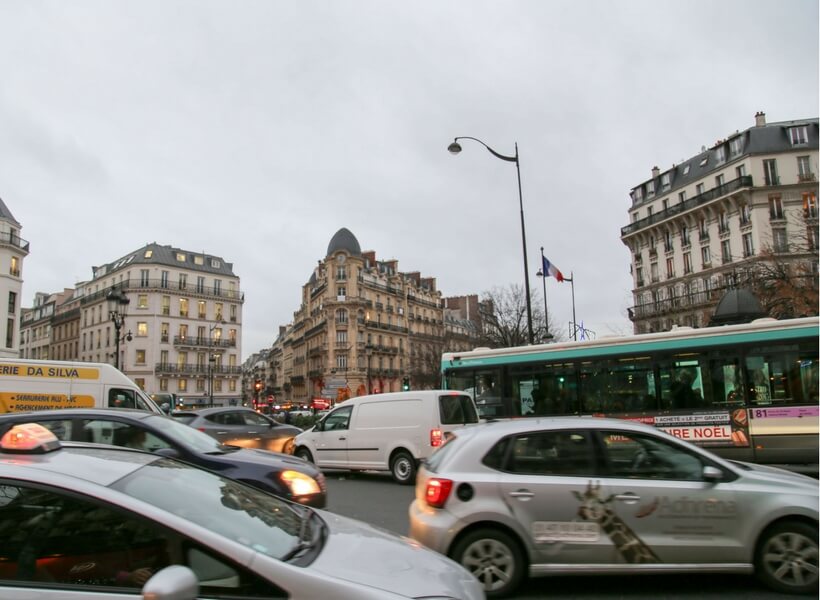 Trafic jam in Paris, avenue de Clichy; first time in Paris