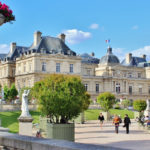 The Luxembourg Garden and French Senate under blue sky and lovly white clouds