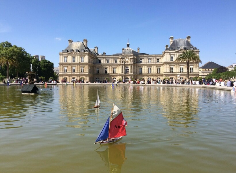 Luxembourg Gardens, senate building, pond and toy boats