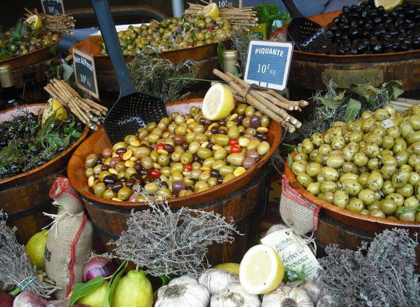 olives at the open-air market; paris highlights