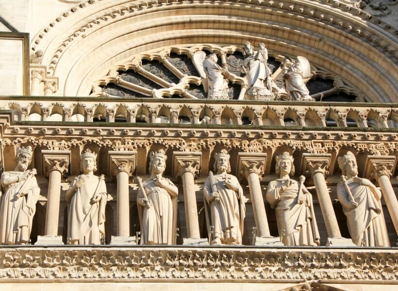 kings of the old testament on the facade of notre dame; paris highlights