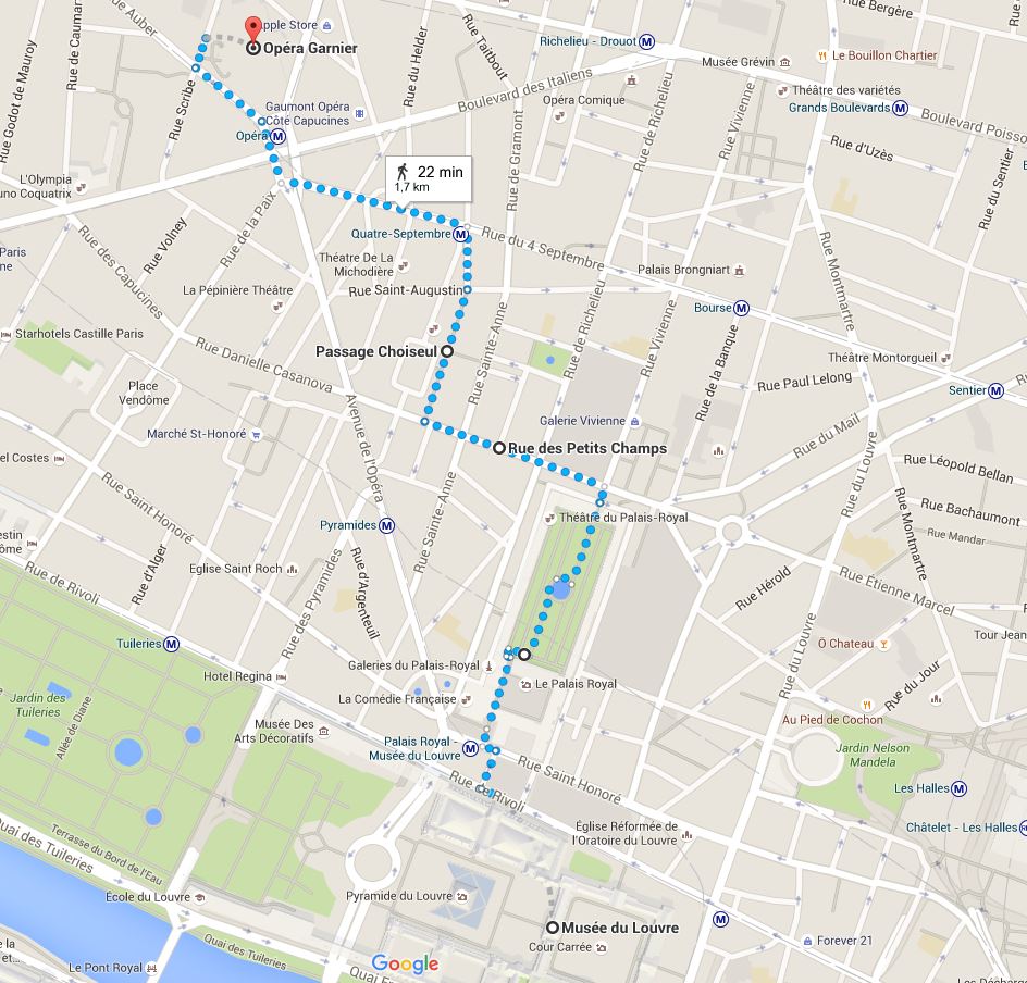 Map of Paris: this is the area around the Louvre where Emanuel suggests a great walk. Layover in Paris 