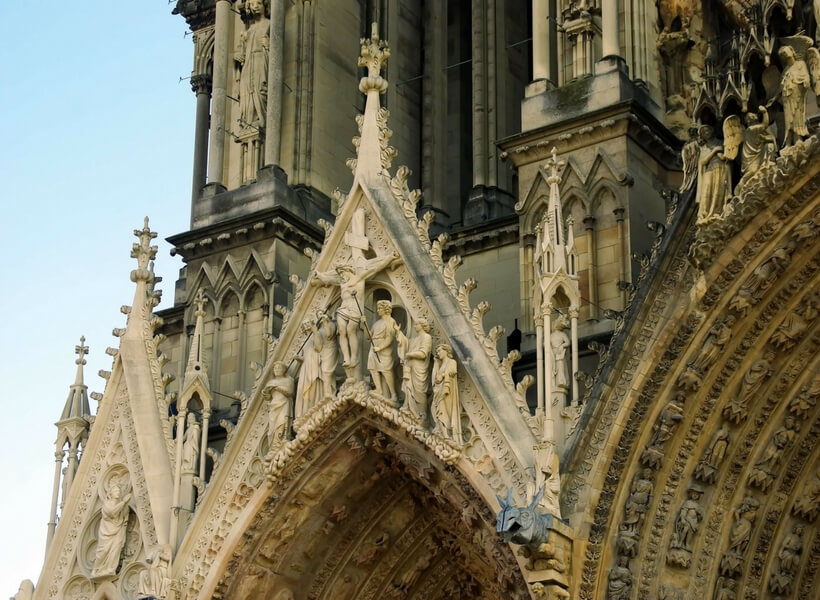 detail of Reims Cathedral; day trip to Reims from Paris