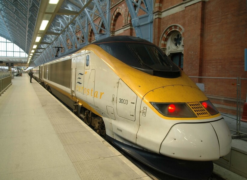 eurostar train stopped at the platform; trains in france