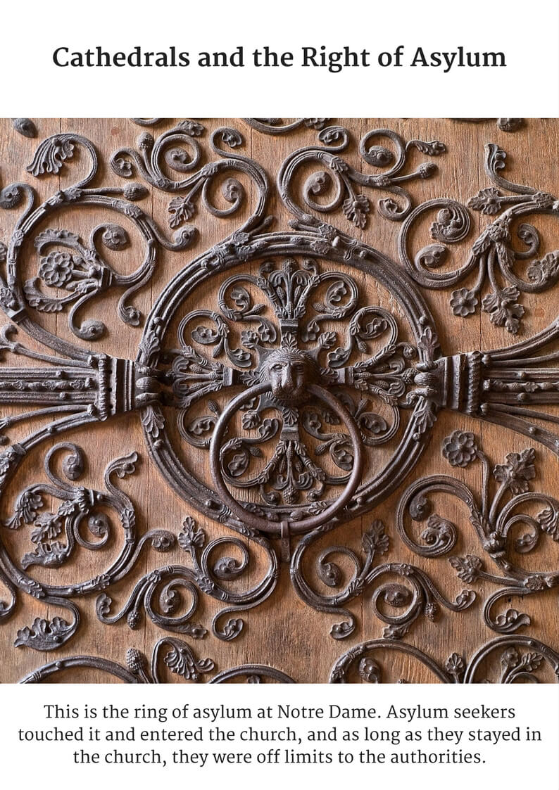 the ring of asylum on the door of notre dame cathedral; hunchback of notre dame