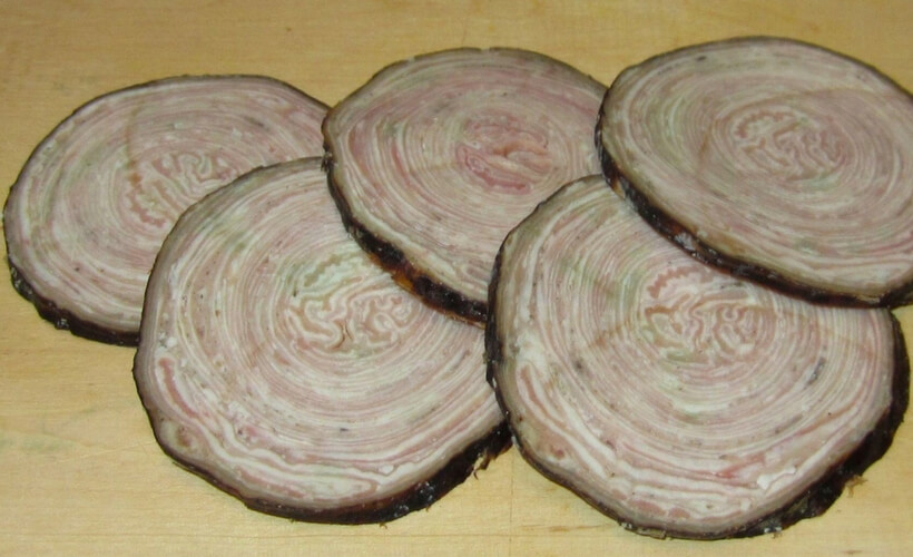 sliced andouilles with their distinctive circular pattern