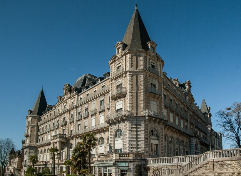 building in pau, typical building made of light colored stone and stone