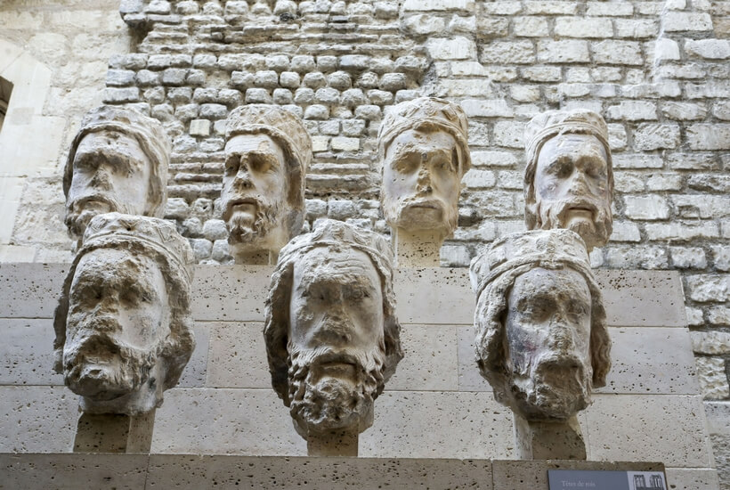 the heads that used to adorn Notre Dame Cathedral and were knocked off during the French Revolution. walking tour at the cluny museum in paris episode