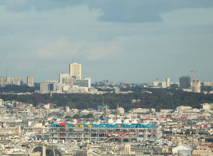 the centre georges pompidou seen from the top of the eiffel tower