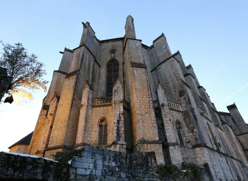 the cathedral of saint bertrand de comminges seen from a lower position