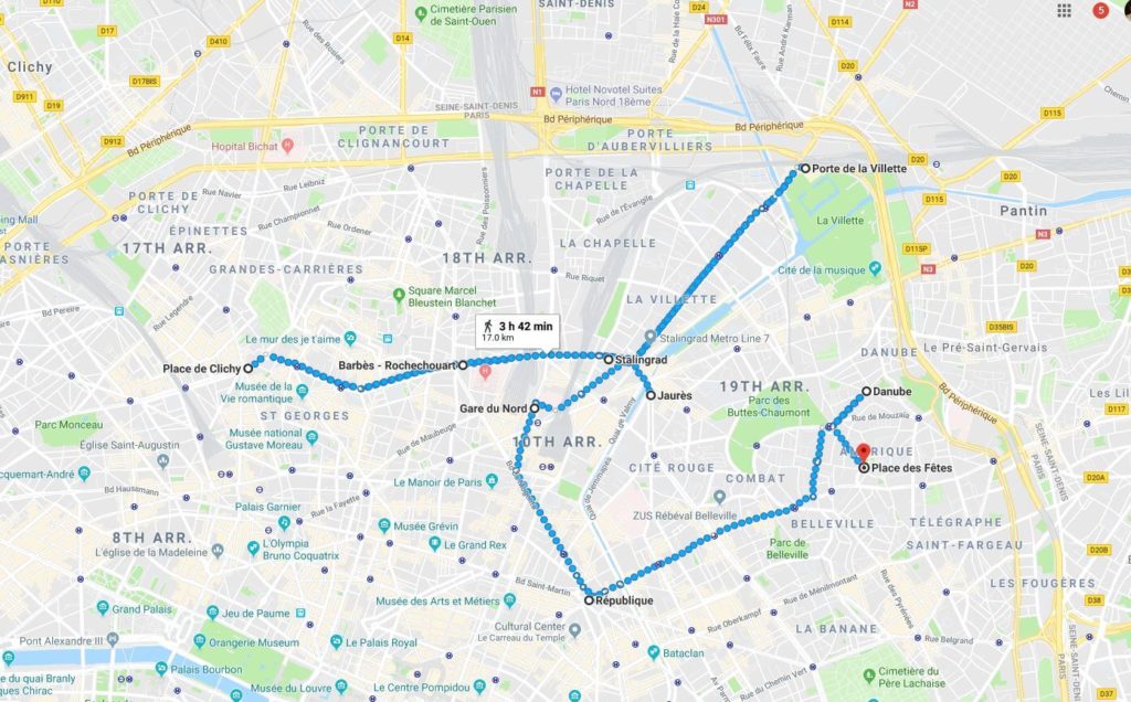 map of the 9 metro stations to avoid in the northeast corner of paris