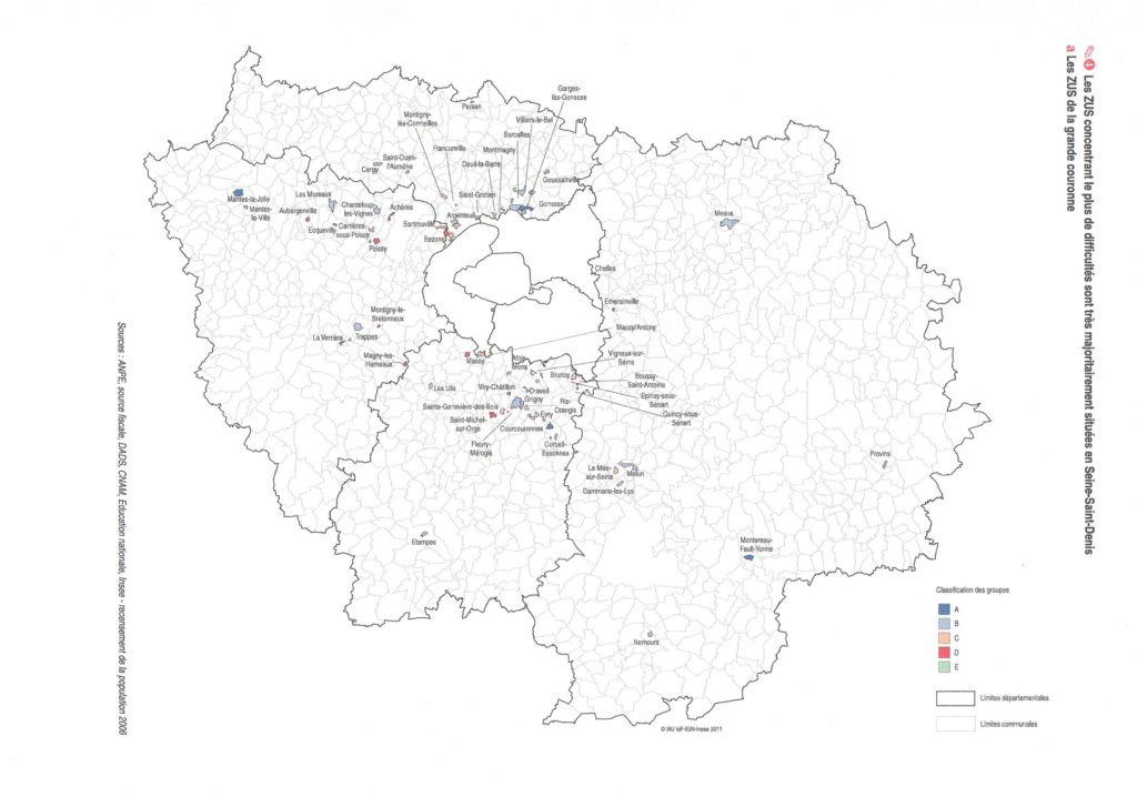 harta care arată în cazul în care toate proiectele de locuințe publice sunt situate în jurul paris