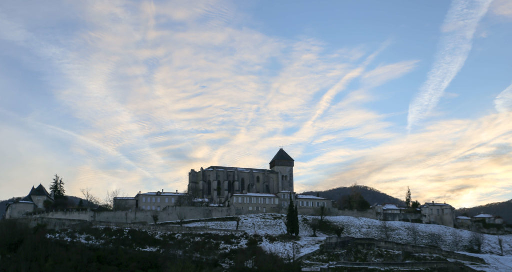 saint bertrand de comminges cathedral at sunset