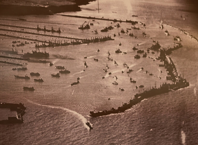 The artificial harbor at Arromanches-les-Bains that was setup for Operation Overlord