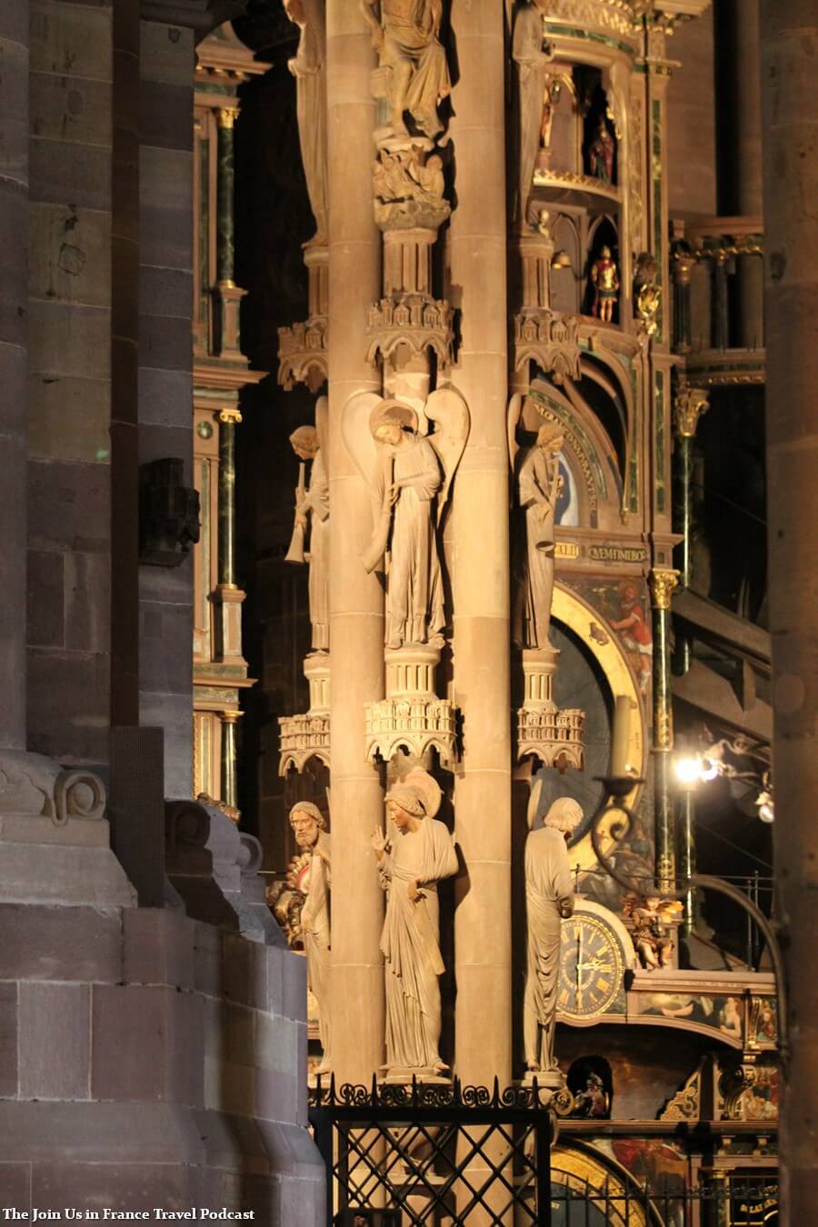 Detail inside of the Strasbourg Cathedral, a heavily decorated pillar