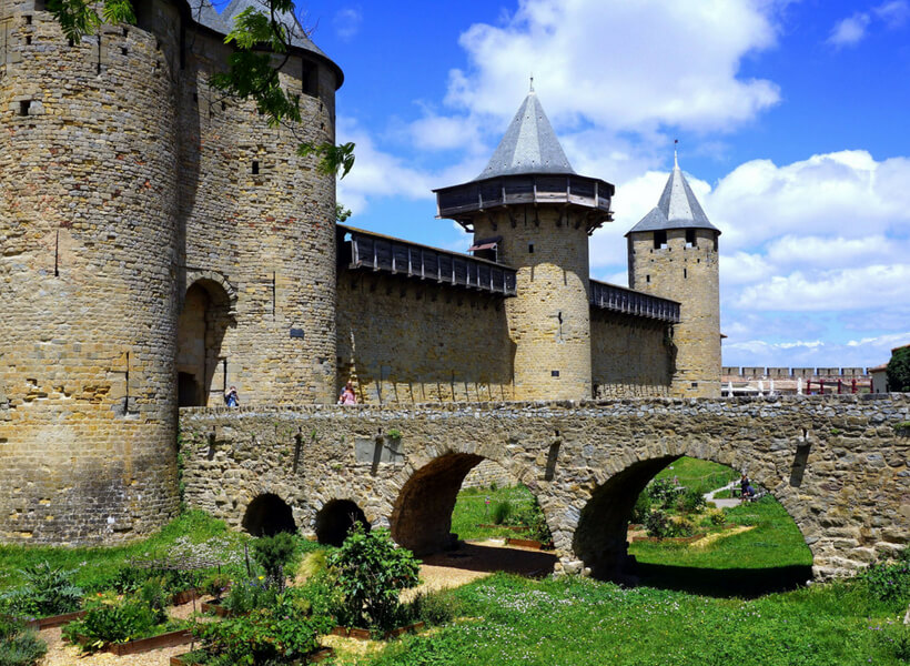 the entrance to the chateau comtal in carcassonne