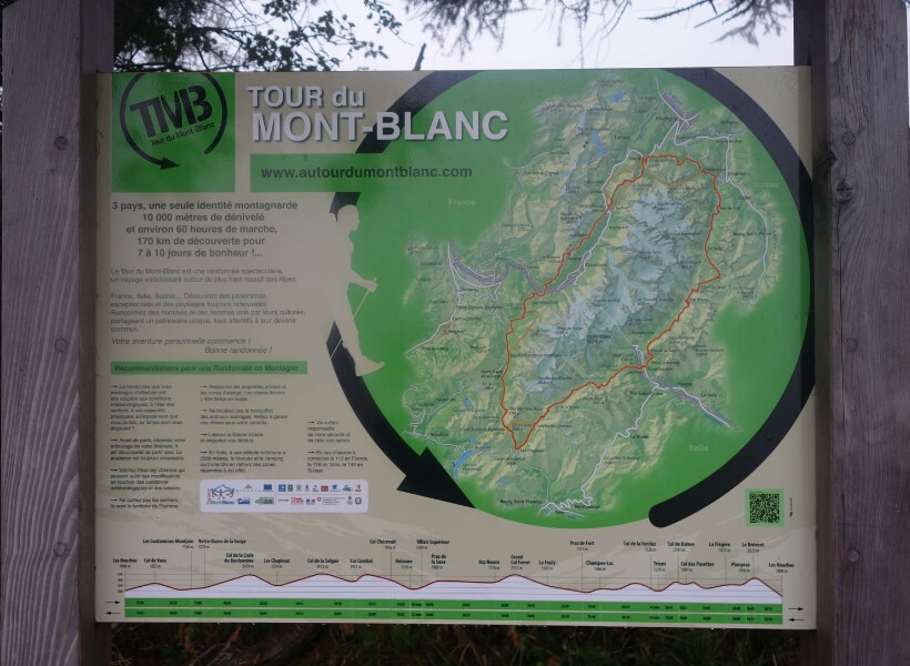 map that shows the tour du mont blanc