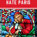 Stained-glass window of a man looking pained at the Cluny Museum in Paris