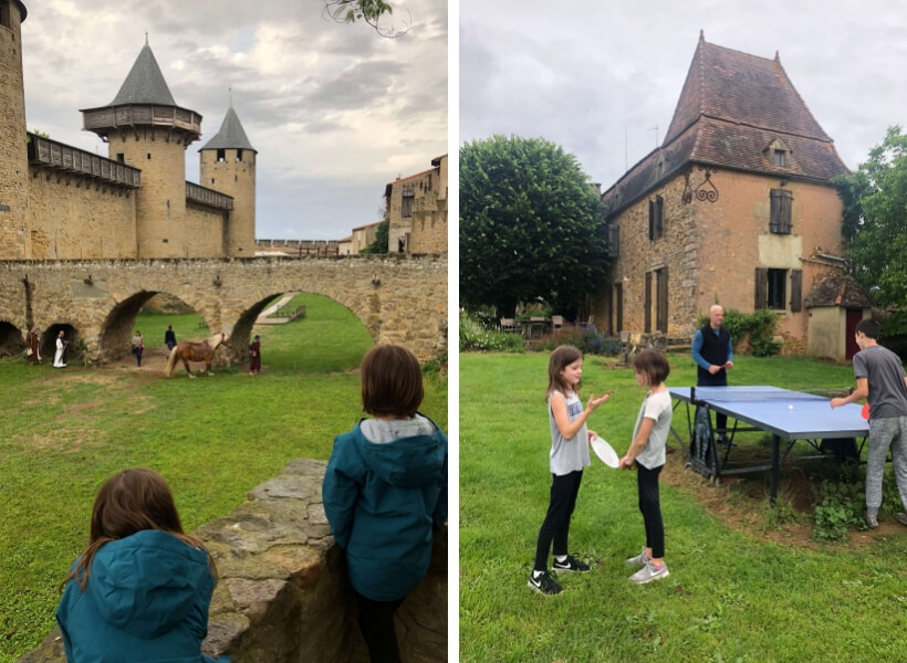  sarah's daughters in Carcassonne and the 3 children and their father playing pingpong