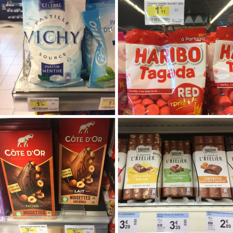 Vichy mints, Tagada candy and chocolate bars