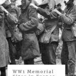 row of men following each other with their left hand on another person's shoulder because they were blinded by mustard gas