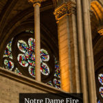 Stained-glass windows and stone columns inside Notre Dame before the fire of April 15, 2019