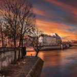 The banks of the Seine river at sunset