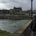 Joanne's husband and children walking towards a Loire Valley chateau