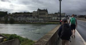Joanne's husband and children walking towards a Loire Valley chateau