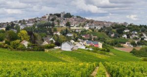The hilltop village of Sancerre and the vineyards that surround it