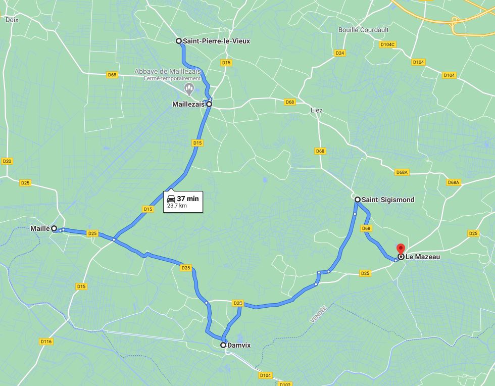 Map of the places where you can take a boat ride in the Marais Poitevin