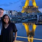 Anniversary in Paris: Brianne and her husband in front of the Eiffel Tower