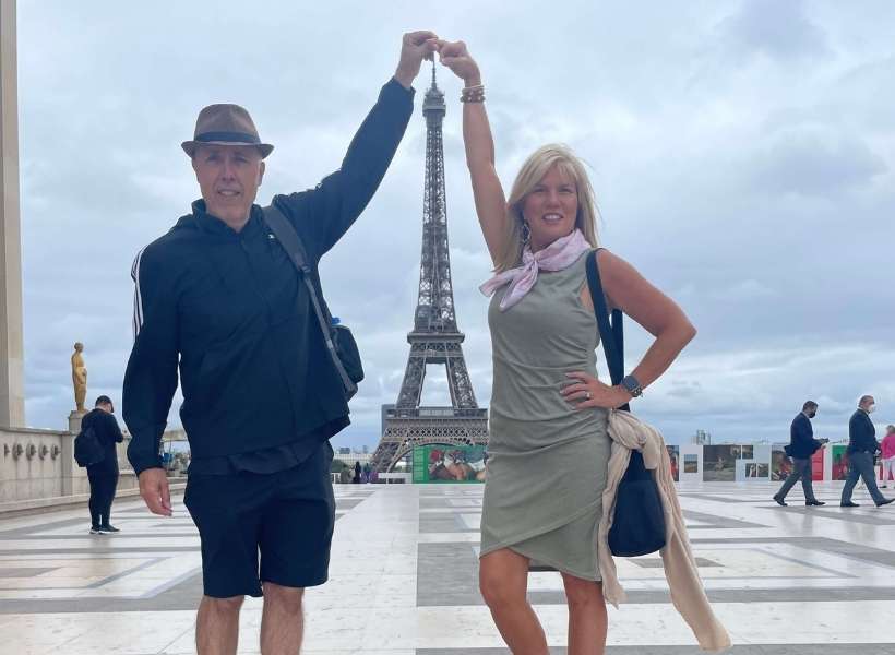 Joni and Steve Goldin on the Trocadero with the Eiffel Tower in the background: first time in Paris trip report episode