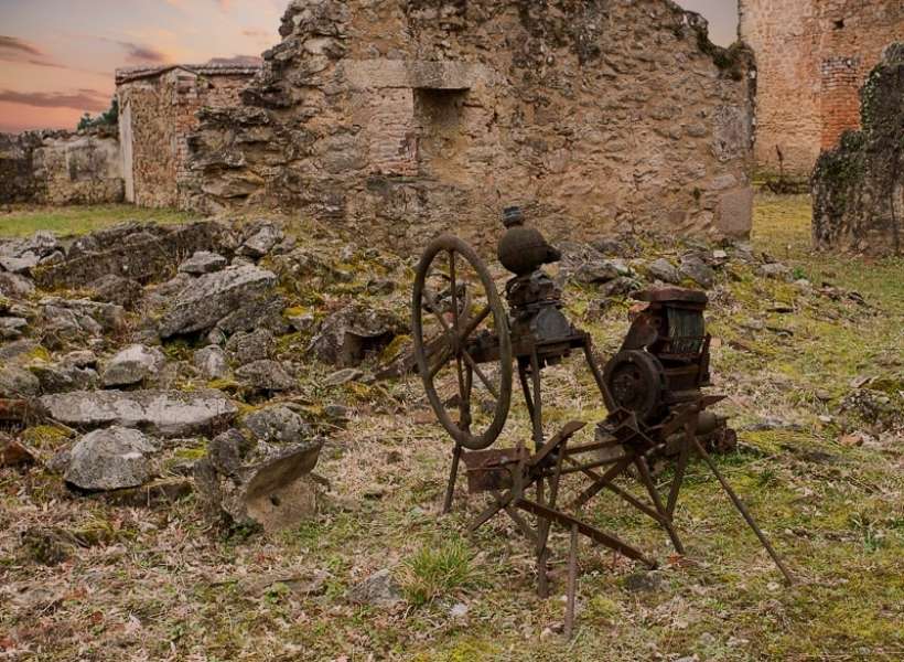 Tools left abandoned in the martyred village of Oradour-sur-Glane