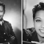 Josephine Baker in her military uniform and in full makeup as a performer