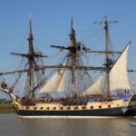 Lafayette, the Hermione and Rochefort: side view of the Hermione frigate