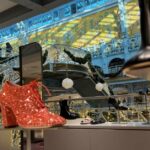 Red shiny shoes at La Samaritaine: the best of Christmas in Paris episode